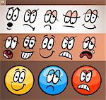 Cartoon Illustration of Funny Emoticon or Emotions and Expressions like Sad, Happy, Angry or Skeptic