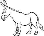 Black and White Cartoon Illustration of Funny Donkey Farm Animal for Coloring Book
