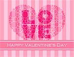 Happy Valentines Day with Love and Heart Shape Polka Dots on Pink Stripes Pattern Background Illustration