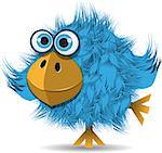 illustration, very funny blue bird with big eyes