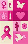 Breast cancer awareness icon set. Vector file layered for easy manipulation and custom coloring.