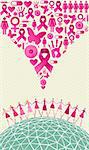 Globe Breast cancer awareness with women teamwork and icon splash background. Vector file layered for easy manipulation and custom coloring.