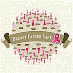 Breast cancer care globe awareness with women teamwork on icon set background. Vector file layered for easy manipulation and custom coloring.