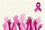 Breast cancer awareness hand people campaign over icon set background. Vector file layered for easy manipulation and custom coloring.