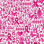 Breast cancer awareness icon set seamless pattern background. Vector file layered for easy manipulation and custom coloring.