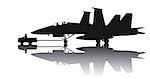 Naval aircraft transporting. Vector silhouette with reflection
