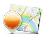 Vector illustration of global navigation concept with city map and glossy location pointer icon