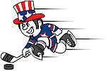 Hockey player dressed as Uncle Sam. Can be used as logo and mascot hockey team.