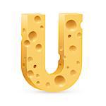 Cheese font U letter. Illustration on white.