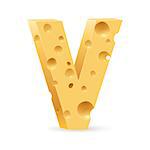 Cheese font V letter. Illustration on white.