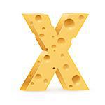 Cheese font X letter. Illustration on white.