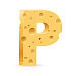 Cheese font P letter. Illustration on white.