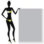 Silhouette of a bikini girl holding an empty banner