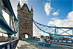 The famous Tower Bridge in London, UK. Sunny day. Photograph taken with the tilt-shift lens, vertical lines of architecture preserved