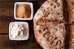 Rustic fresh bread with flour and sugar ingredients