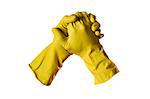 yellow rubber gloves on white