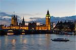 Westminster Bridge and the Houses of Parliament at dusk. Thames. London. England. UK