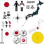 Vector of Japan set with detailed country shape with region borders, flags and icons