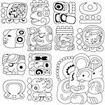 Vector image of ancient Mayan hieroglyphs on white