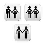 Relationship, love diverstiy grey square buttons isolated on white