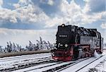 Steam train on top of a mountain in the Harz region, Germany.