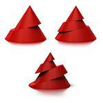 Two, three and four levels conical shapes, The cones are red with a shadow on the floor, white background