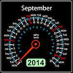 2014 year calendar speedometer car in vector. September.