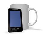 smartphone and mug on white background - 3d illustration
