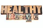 healthy lifestyle  - isolated text in vintage letterpress wood type printing blocks