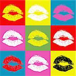 Lips illustration in colorful rectangles