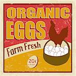 Organic eggs vintage retro grunge poster, vector illustrator