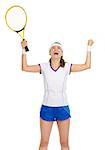 Happy tennis player with racket rejoicing in success