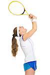 Female tennis player rejoicing in success
