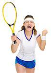 Happy tennis player rejoicing in success