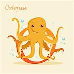 Animal alphabet with octopus  vector illustration