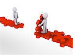 3d person is offering help to another in order to walk on puzzle path