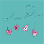 Valentine day hand drawn hanging hearts background. Vector illustration layered for easy manipulation and custom coloring.