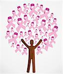 Breast cancer care global awareness wooden man concept tree. Vector file layered for easy manipulation and custom coloring.