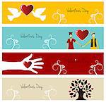 Valentine day greeting card banner set background. Vector illustration layered for easy manipulation and custom coloring.