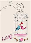 Valentine day freedom bird love background. Vector illustration layered for easy manipulation and custom coloring.