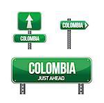 colombia Country road sign illustration design over white