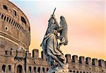 Angel on guard of Rome, statue of an angel on the background Castle Sant'Angelo, Rome, Italy