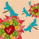 Vibrant spring butterfly and flowers background. Vector file layered for easy manipulation and custom coloring.