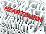 Heartburn Concept. The Word of Red Color Located over Text of White Color.