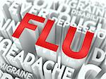 Flu Concept. The Word of Red Color Located over Text of White Color.