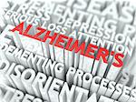 Alzheimer Concept. The Word of Red Color Located over Text of White Color.