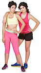 Latina siblings in workout clothes on white background