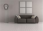 Brown couch in a minimalist livingroom with floor lamp - rendering