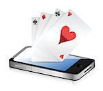 Smartphone Gambling - Poker Aces. Online gambling illustration design