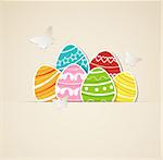 Vector paper background with  Easter eggs and butterflies